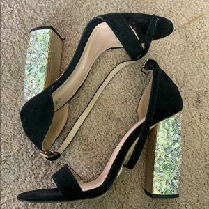 Jewel Embossed Sandal Heels